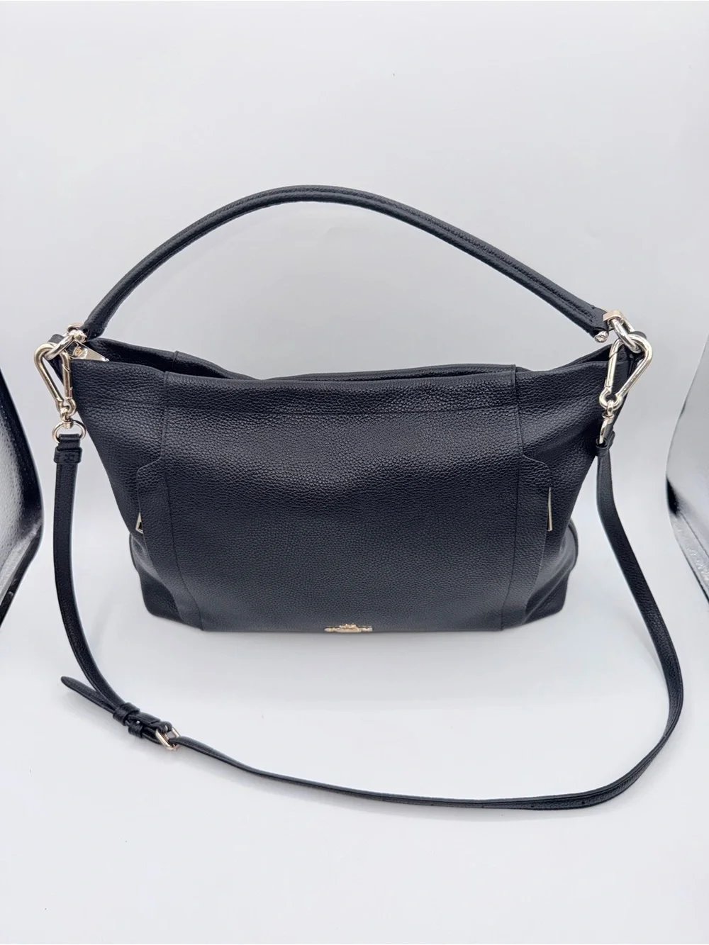 Coach Black Pebbled Leather Shoulder Bag with Detachable Strap